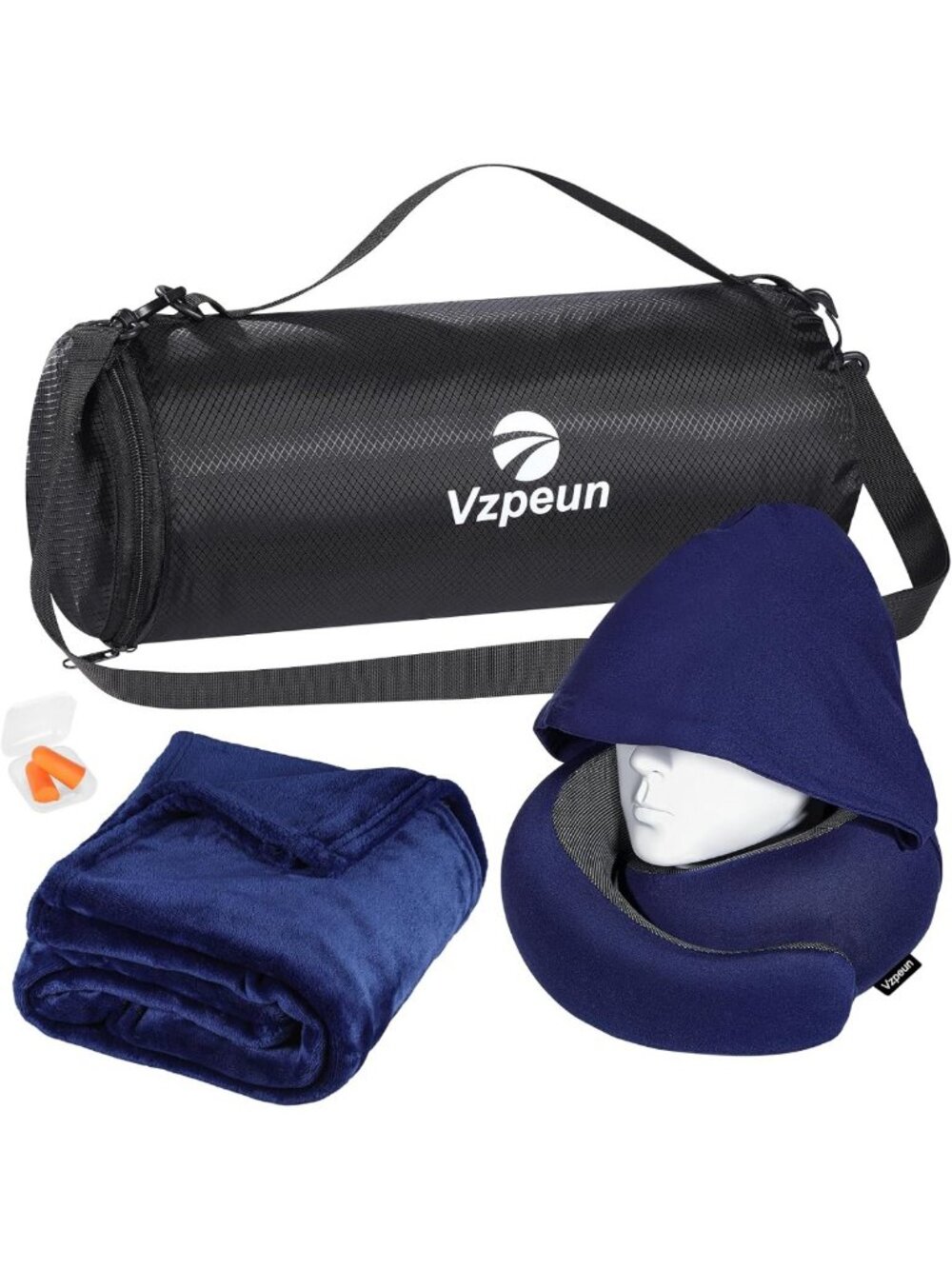 Cozy Travel Pillow & Blanket Set - Hooded Memory Foam Neck Support for Airplane